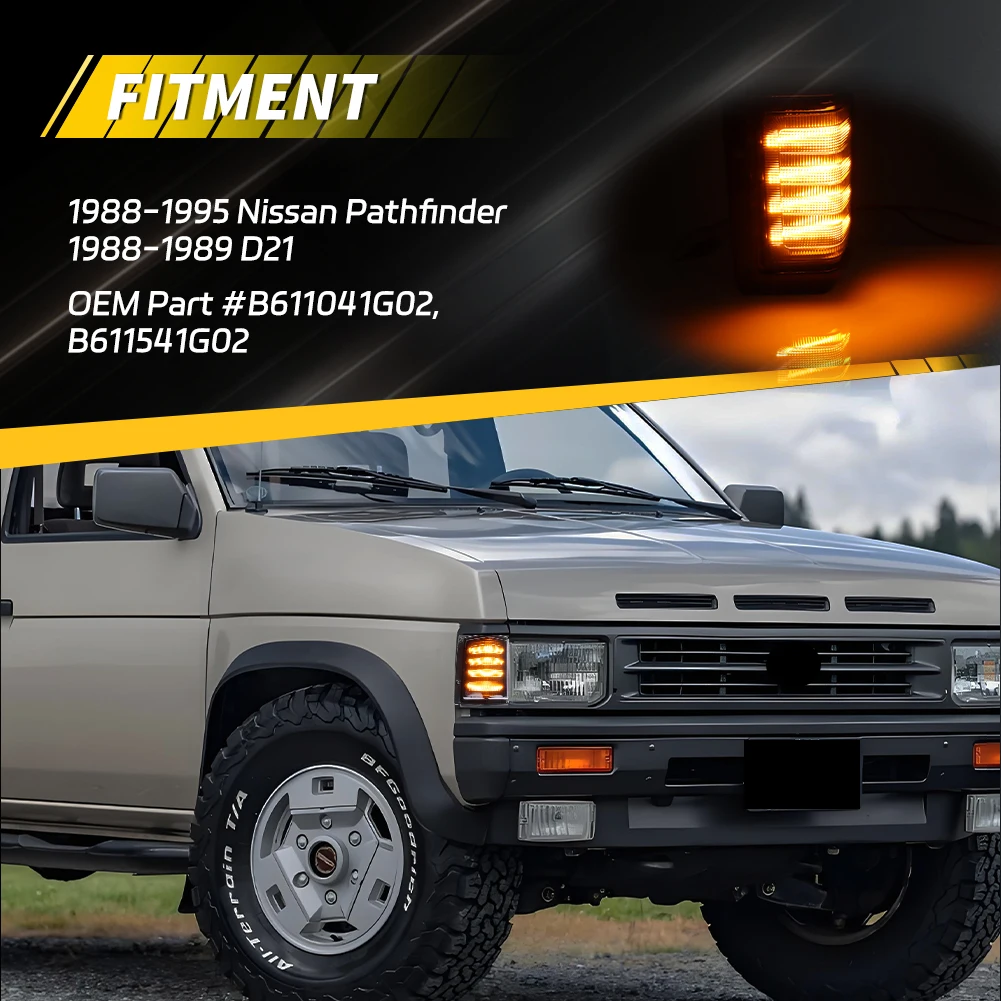 2Pcs Front Side Marker Light Corner Light Turn Signal  Light Parking Light With LED For 1988 1989 Nissan D21 1988 1989 1990 1991 1992 1993 1995 Nissan Pathfinder
