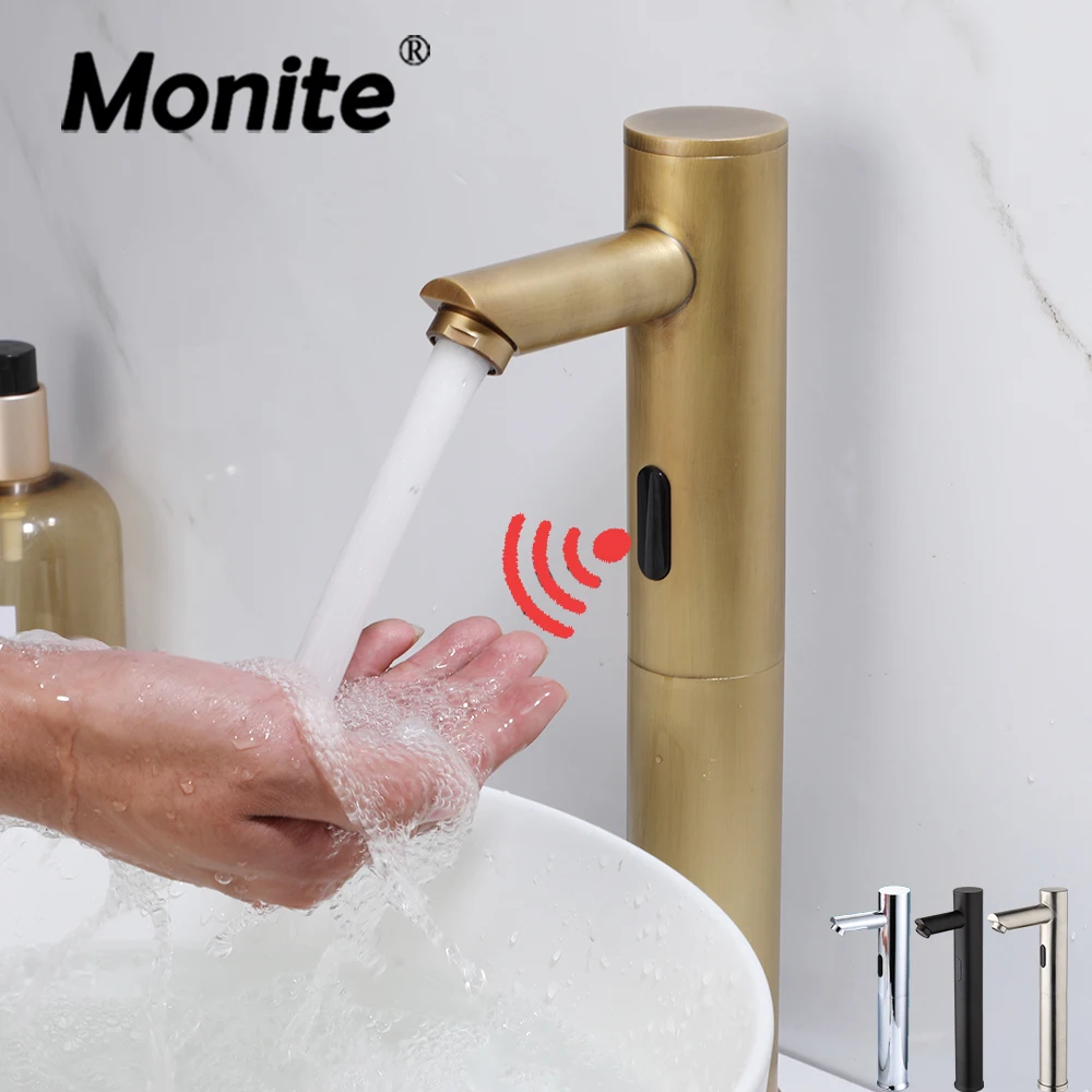 

Monite античная латунь, автоматический датчик, черный никель, бесконтактный инфракрасный умывальник для ванной комнаты, смесители для умывальника, смеситель
