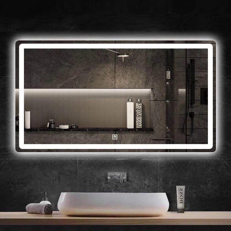 50X70cm Rectangular Smart Demist Bathroom Mirror 3 Color Adjustable LED Multifunction LIght With Brightness Sensory Switch CX310