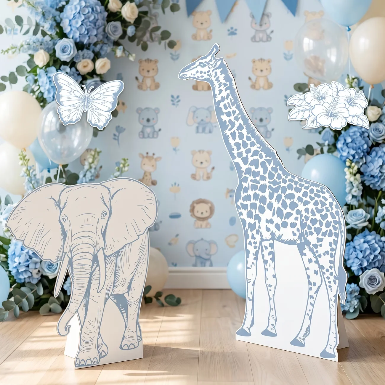 Arche de ballons et toiles de fond pour fête en mousse KT, motifs girafe et éléphant, bleu et rose, 18-48 pouces, pour anniversaire de garçon ou de fille, ou pour la fête de bébé