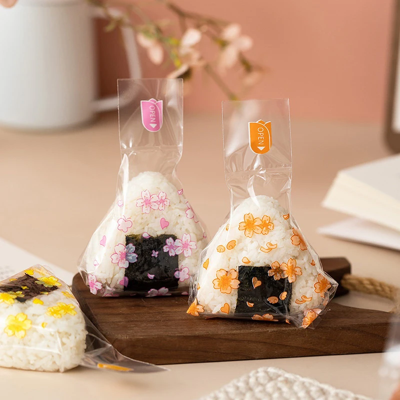 50pcs Cherry Blossoms Triangle Rice Ball Packing Bag Nori Seaweed Onigiri Sushi Bag Sushi Making Mold Tools Bento Accessories