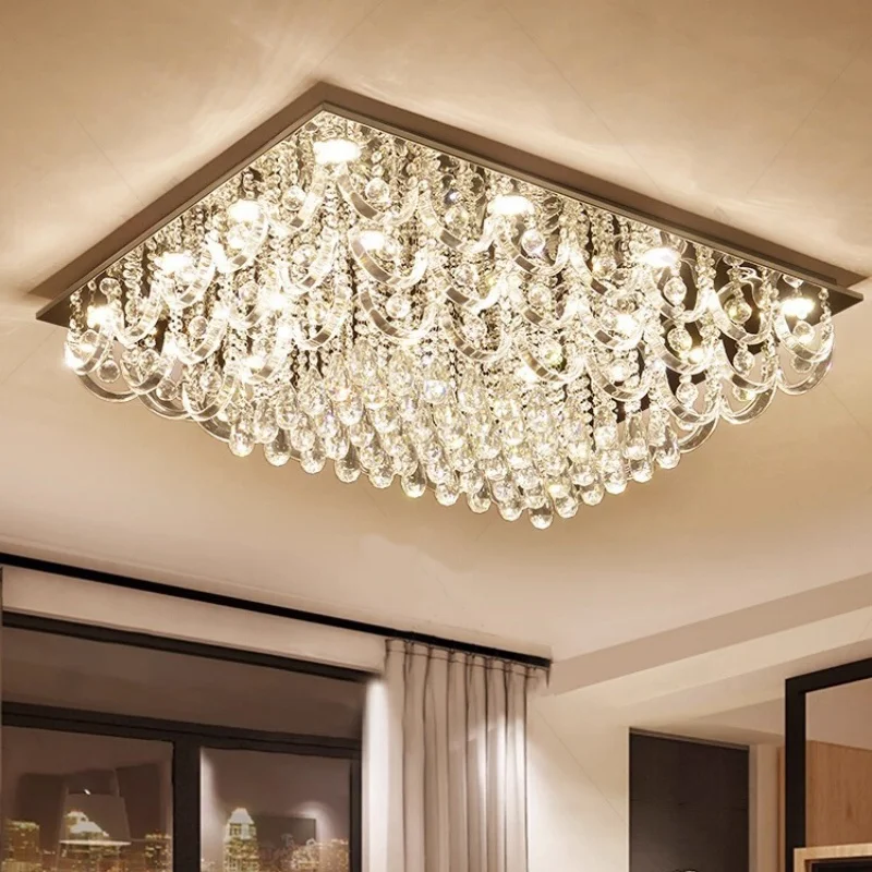 Modern Stainless Steel Crystal Rectangular Ceiling Lamp for Living Room Hall Creative Simple Lighting for Restaurant