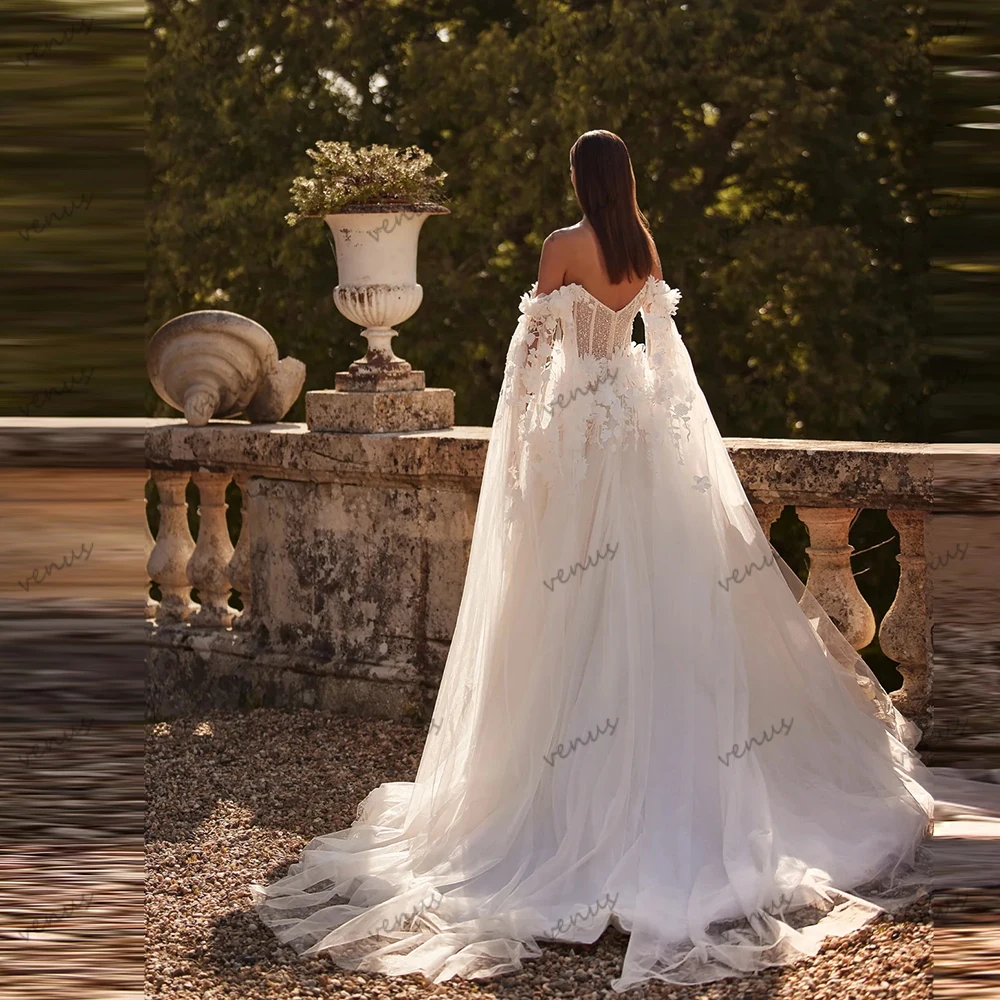 Exquisite Brautkleider, A-Linie, Tüll, abgestufte Brautkleider, 3D-Applikationen, schulterfrei, Roben, Vestidos de Novia, individuell gestaltet 2026