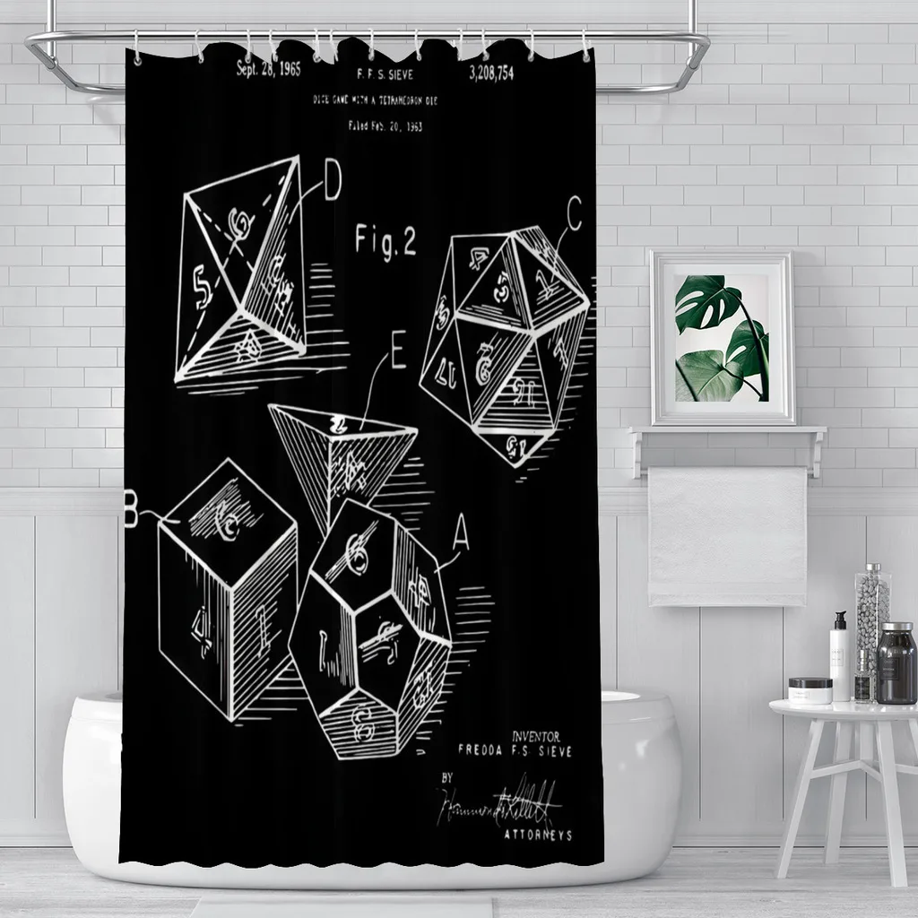 1963 D20 Dice Blueprint DnD Bathroom Shower Curtains  Waterproof Partition Unique Home Decor Bathroom Accessories