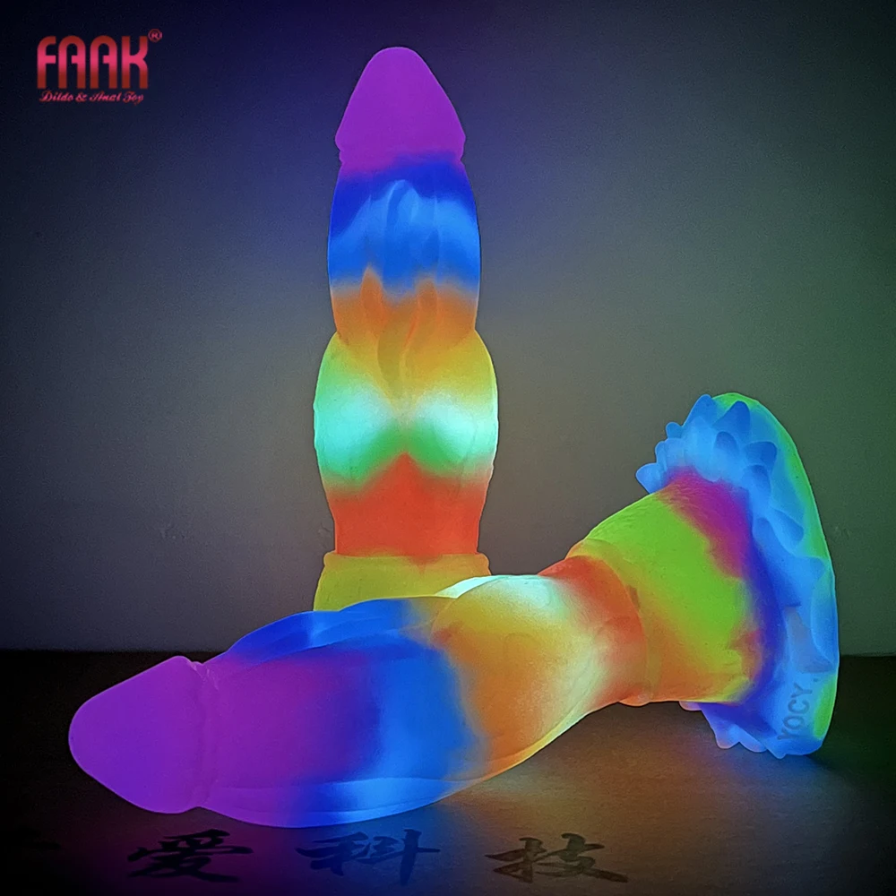 FAAK-Godemiché Dragon Shoous en Silicone avec Ventouse, Pénis de Chien avec Nministériels d, Taille S M L, Jouet Sexuel Lumineux dans le Noir pour Femme