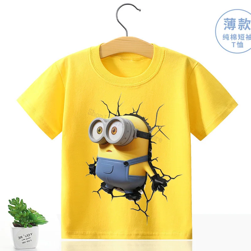 Kawaii Minionses T-shirt Despicabled Me Boys Girls Clothes Cotton Yellow Figure Print Summer Short Sleeve Tees Children Clothing