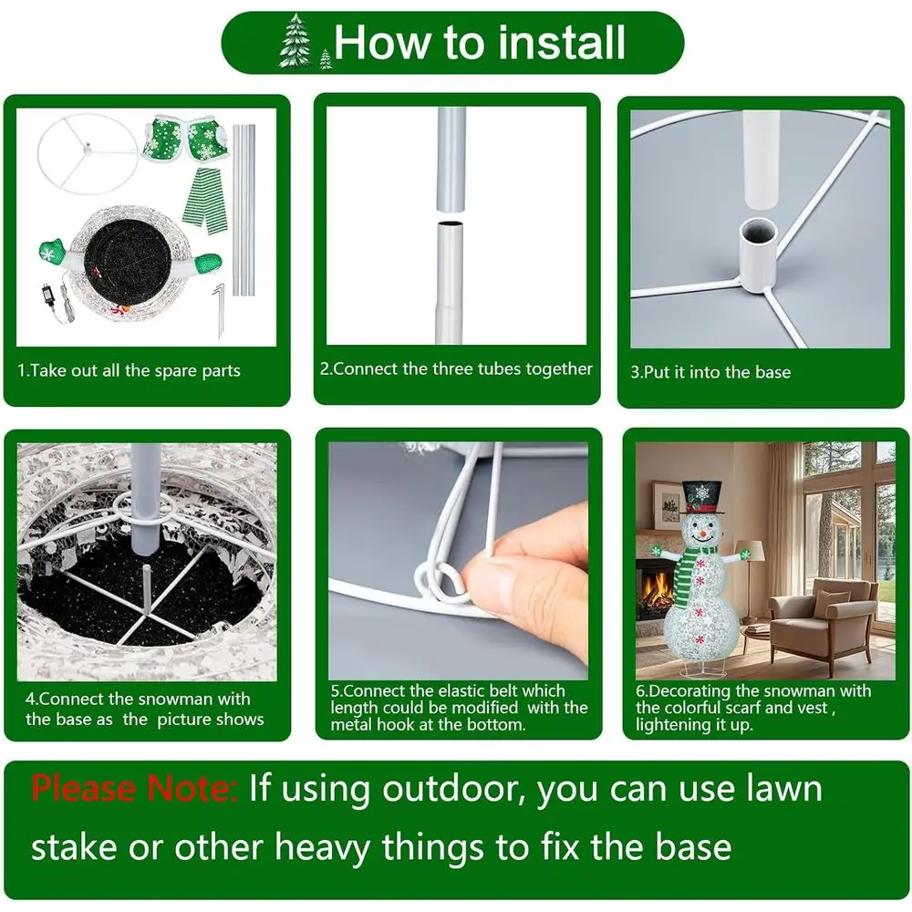 رجل ثلج قابل للطي بإضاءة LED مقاس 51 بوصة لتزيين حديقة عيد الميلاد في الهواء الطلق مع وشاح أخضر وسترة #5