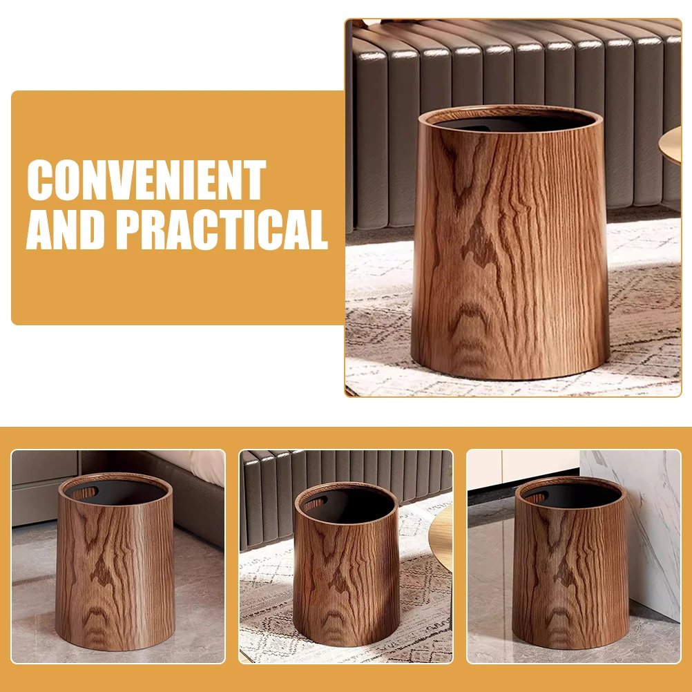 

15L Wood Grain Trash Can Large Capacity Kitchen Bathroom Home Office Garbage Can Plastic Dustbin Reusable Household