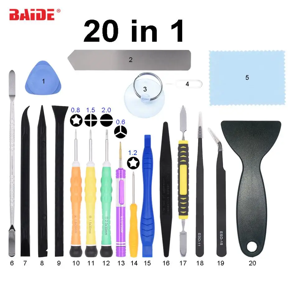 20 Piece Set Opening Replace Set 20 in 1 Mobile Phone Screwdriver Tools Kit For Tablet PC iPhone Repair All In One 100set/lot