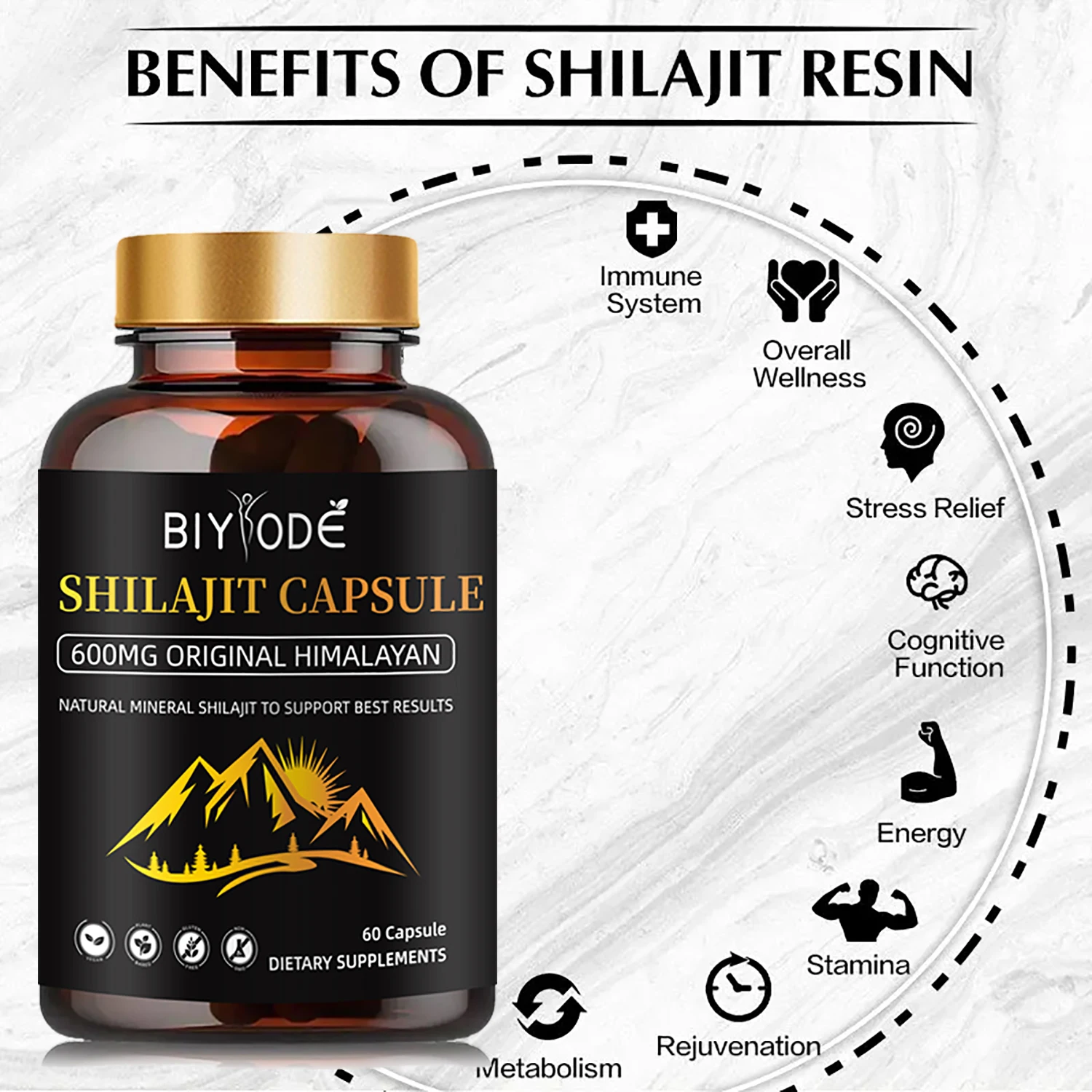 100% Original Himalayan Shilajit Capsules Pure Gold 600mg Shilajit For Men Natural Mineral To Support Best Results