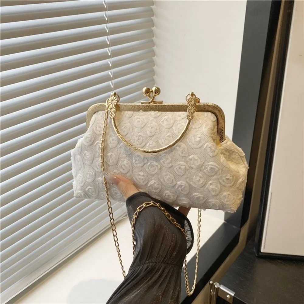 

Chain Party Banquet Bag Flower Korean Style Kiss Lock Shoulder Bag Handheld Large Capacity Crossbody Bag Photography Props