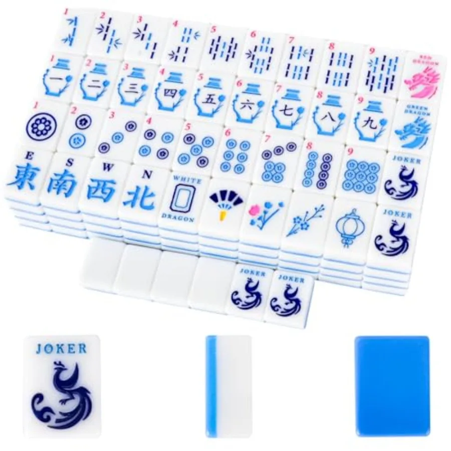 

American Mahjong Tile Only Tiles 166 Quality Engraved Tiles Backboard 1.2 inch American Mahjong Game with Carrying Bag/Dice/Chi