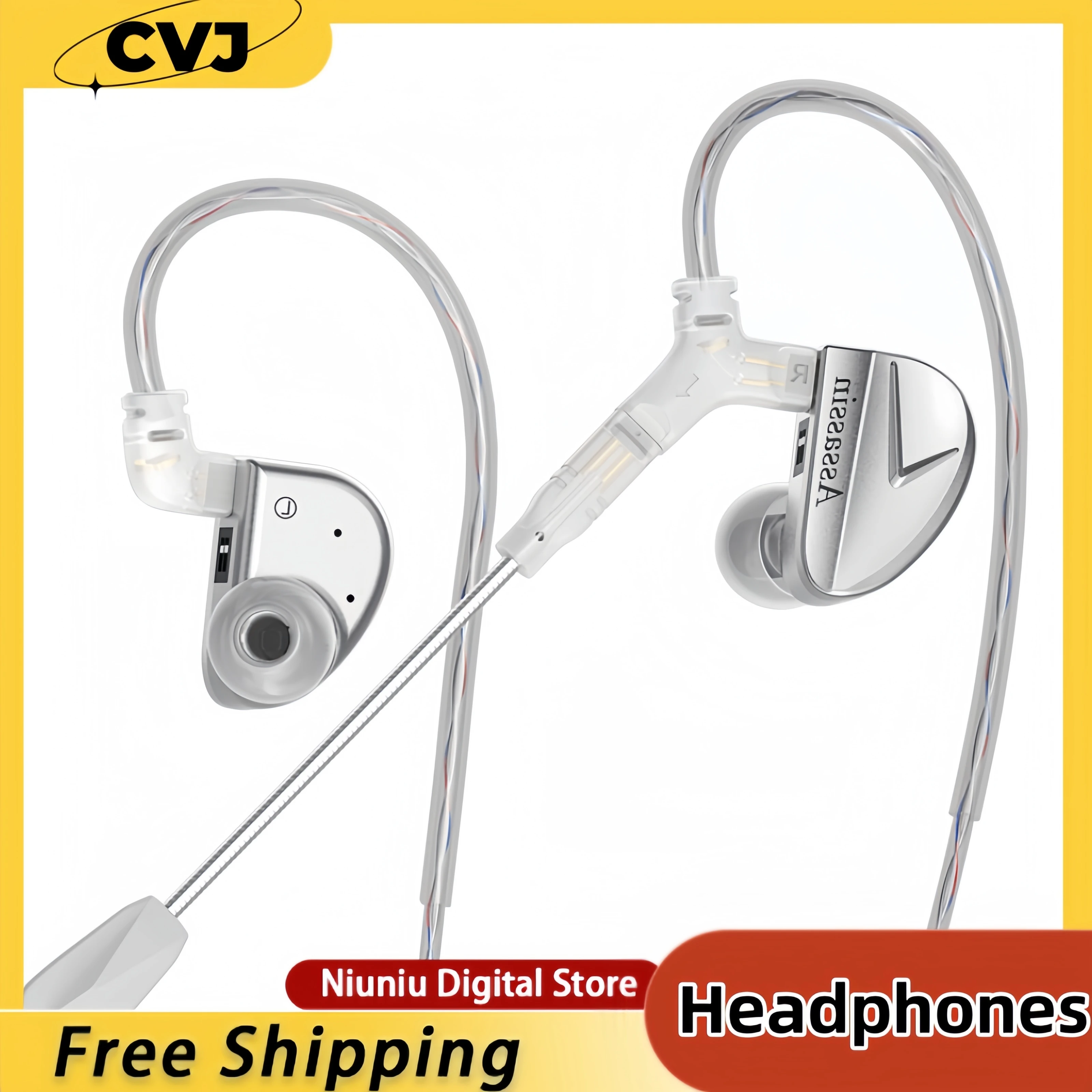 

Cvj Assassin In Ear Earphones 1ba+1dd+1vibrate Game Wired Hifi Earbuds Mode Microphone Hybrid Tuning Switch Iem Headphone