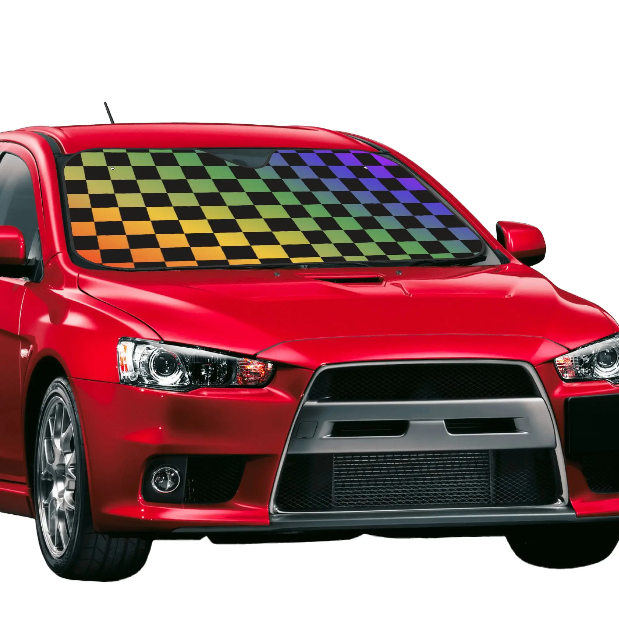 Rainbow Checkers Checkered Car Front Windshield Sun Visor Car Sun Shade Heat Insulation Cover Aluminum Foil Car Sunshade