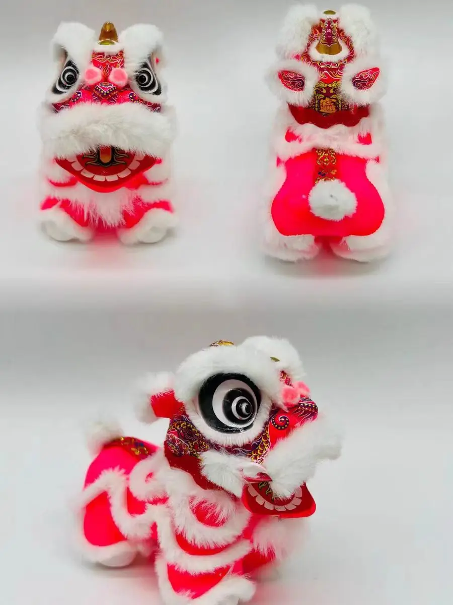 Chinese Traditional Cute Lion Handmade Intangible Cultural Heritage Lion Dance Car Decoration Desktop Gift Plush Toy