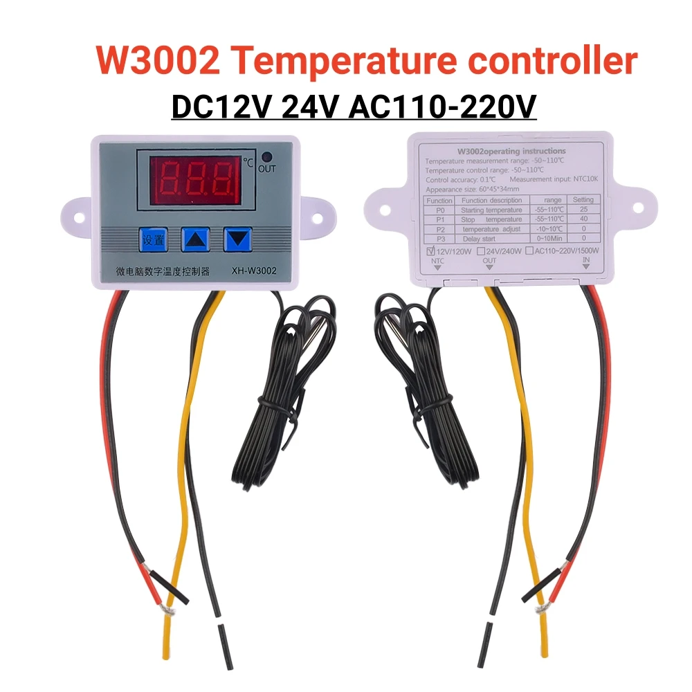 

W3002 Digital Temperature Controller Microcomputer Thermostat Thermoregulator Heat Cool Temp Thermostat Control Switch 12V/220V