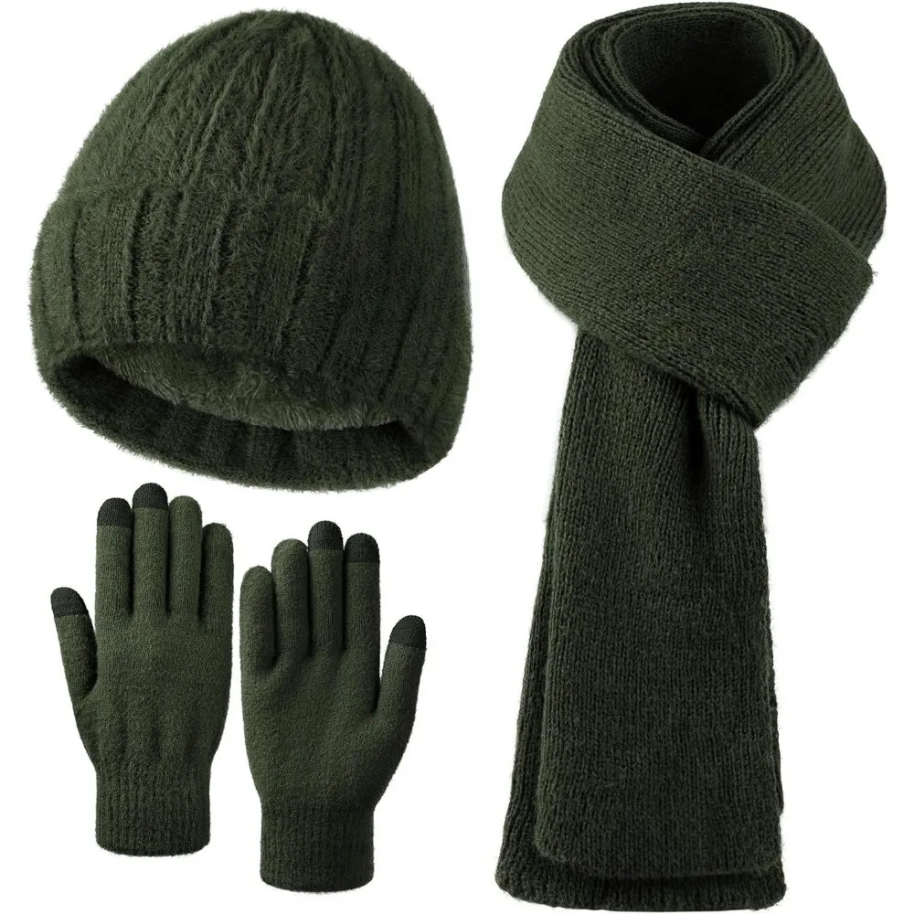 الشتاء قبعة قبعة وشاح قفازات، الدافئة الصوف متماسكة قبعة وشاح طويل الرقبة أدفأ شاشة تعمل باللمس قفازات الشتاء مجموعة هدايا للنساء