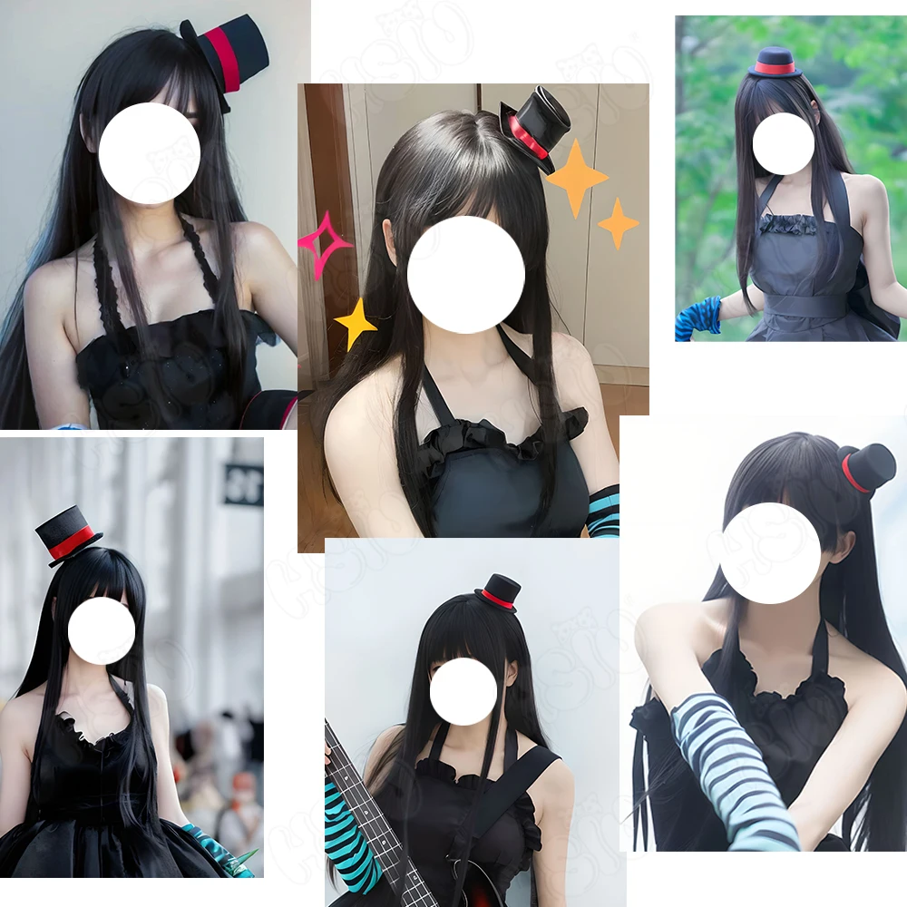 Akiyama Mio Cosplay Wig Fiber synthetic wig「HSIU」80cm Black Long Wig+Wig cap AAnime K-ON！Akiyama Mio Cosplay Wig