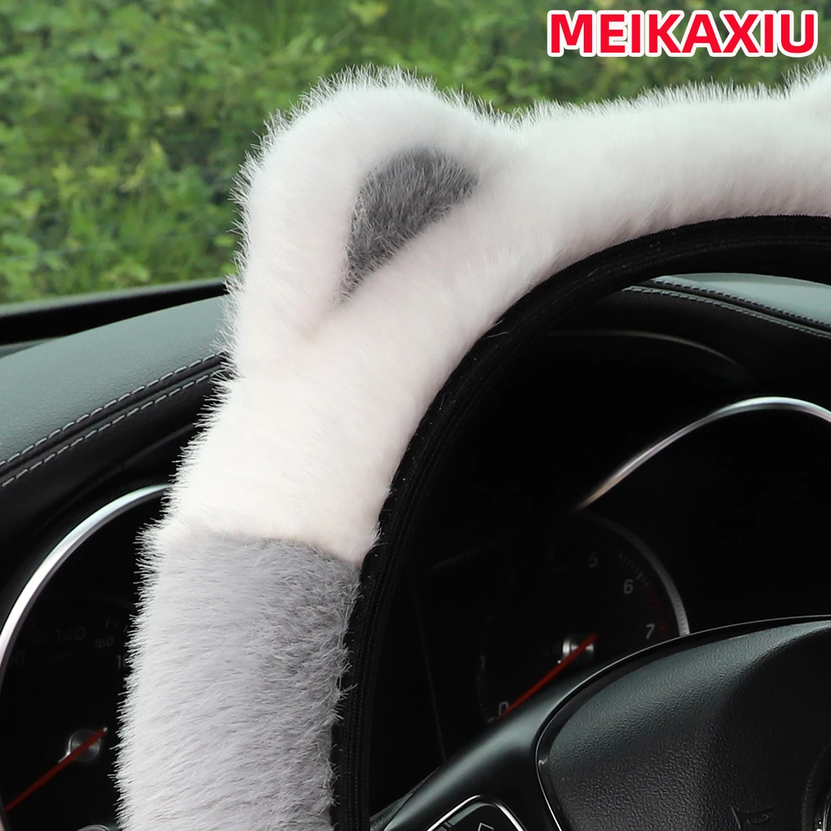 Winterlicher Kunstfell-Lenkradbezug aus Nerzimitat mit Plüsch-Katzenohren, ohne Innenring, passend für 14-15 Zoll Lenkräder, Auto-Innenausstattung – Detail 10
