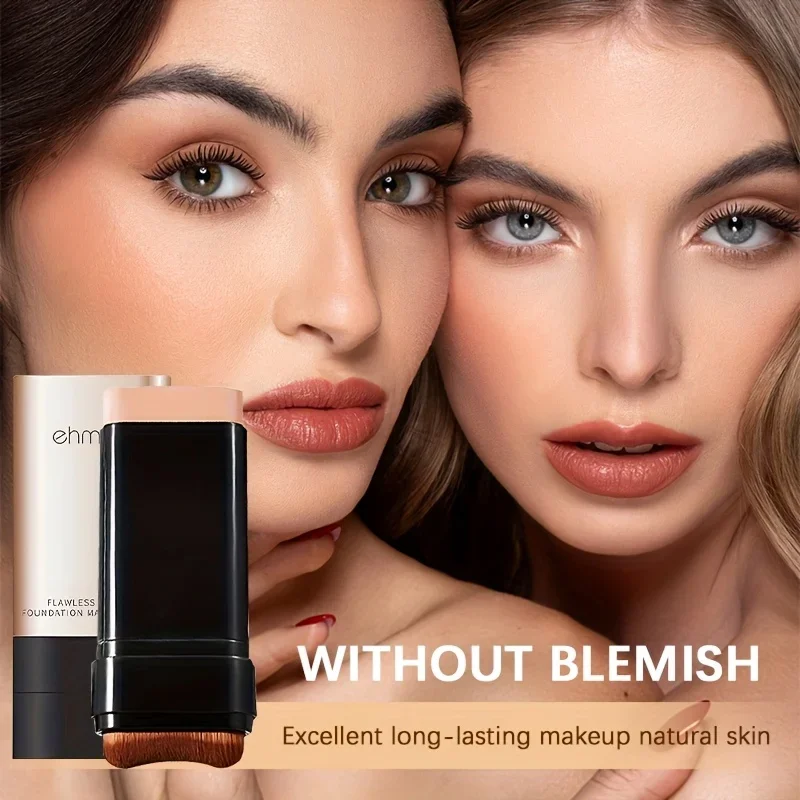 Base de maquillaje líquida de doble cabezal con pincel, maquillaje natural de larga duración para cosméticos correctores faciales
