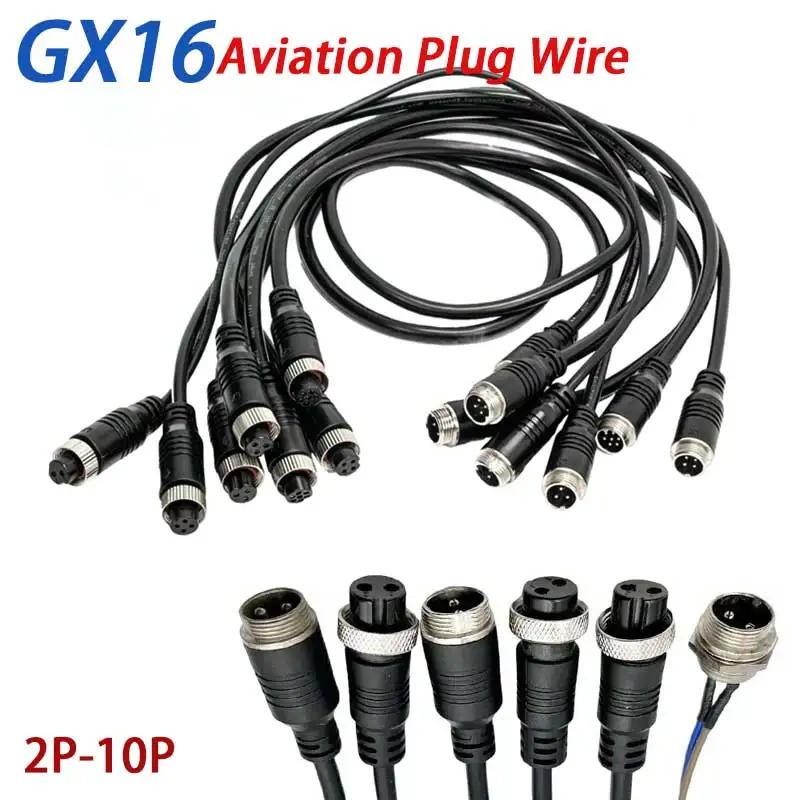 2Pin GX16 Aviation Connector Cable 3 4 5 6 7 8 9 10Pin Male Female Plug with Line Connector 16mm Socket 30Cm-3M Extension Cord