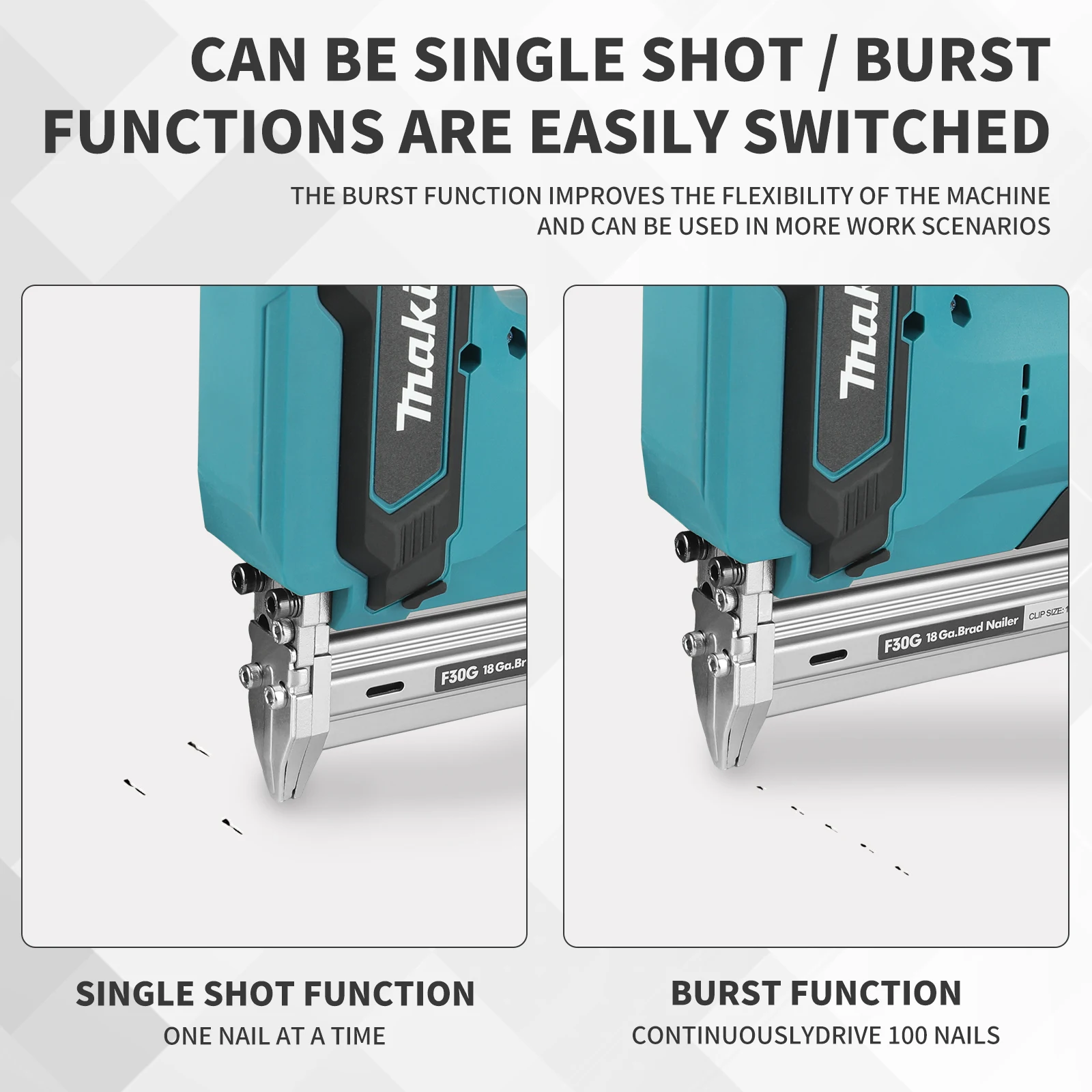 Pistola sparachiodi a batteria Makita: chiodi da 10-30 mm, pistola cucitrice elettrica 2 in 1 chiodatrice da 2 pollici per tappezzeria e lavorazione del legno ﻿