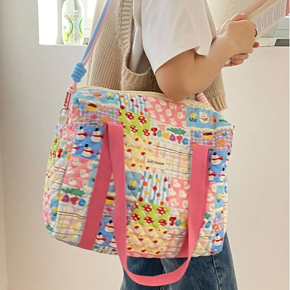 Borsa a tracolla per mamma in cotone moda borsa a tracolla multifunzionale con motivo colorato borsa portatile per pannolini dolce Baby