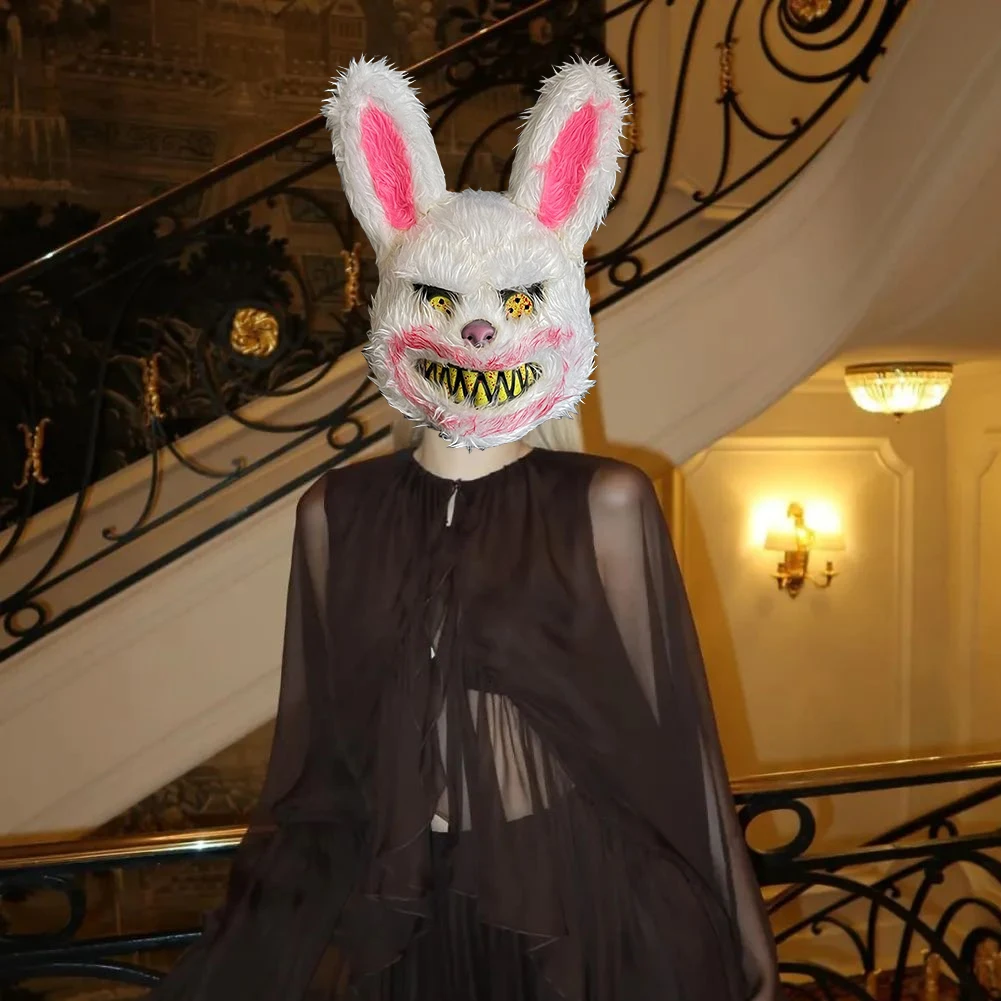 Halloween Led Bloody Plush Mask Horror Bloody Rabbit Bear Decoration Props Unisex Simulate Fur Cosplay Costume Headgear