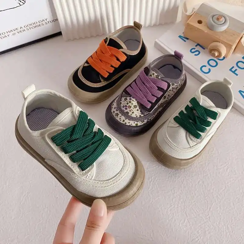 

Children Fashion Versatile Soft Canvas Shoes Floral Print Casual Kids Shoes Drop Shipping Lace-up Spring New for Boys Flats