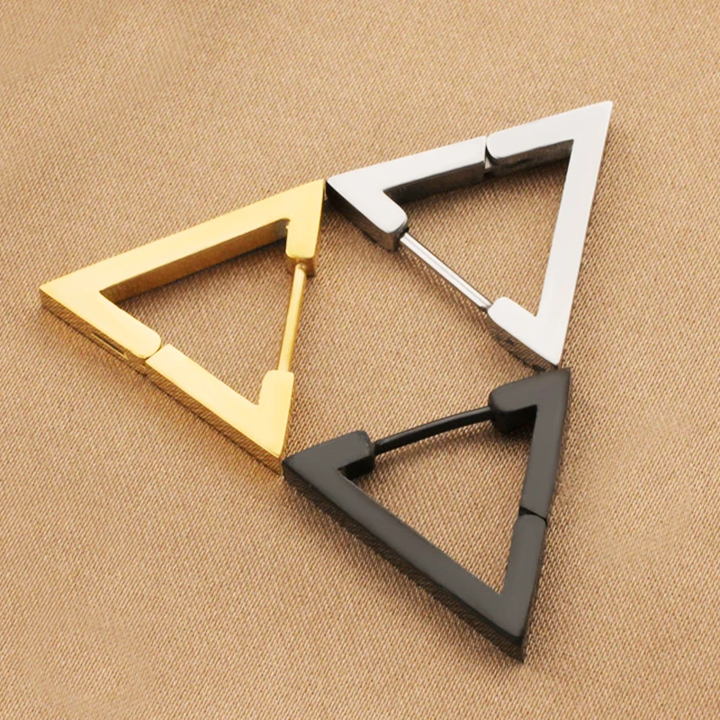 1 Pair Stainless Steel Geometric Triangle Unisex Punk Rock Earrings Women Men Piercing Push-Back Clip Ear Rings Party Jewelry