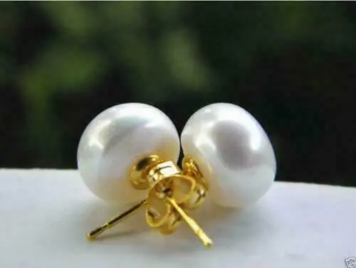 Wholesale AAA akoya 9-10mm White Pearl Earrings 14k Gold Limited Time Promotion-