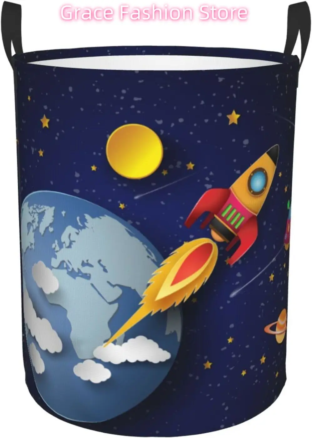 

Laundry Basket Space Rocket Launch in Galaxy Oxford Cloth Collapsible Laundry Hamper Storage Basket with Handle for Kitchen Bedr