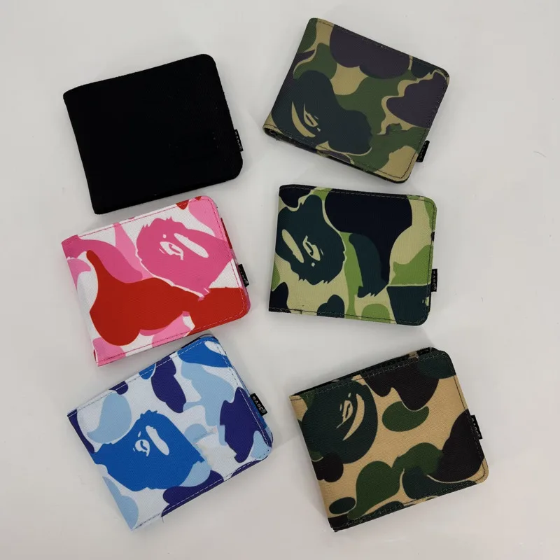 Camouflage Printed Brand Canvas Wallets Unisex Two-fold Casual Square Coin Purse Multi-layer Designer Card Holders Versatile Bag