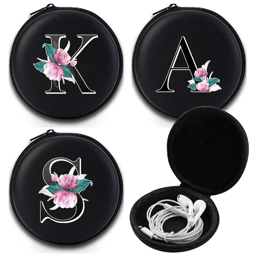 

Portable Waterproof Earphone Case Headset Data Cable Holder Anti-Pressure Headphone Storage Bag Initial Ietter Pattern Series