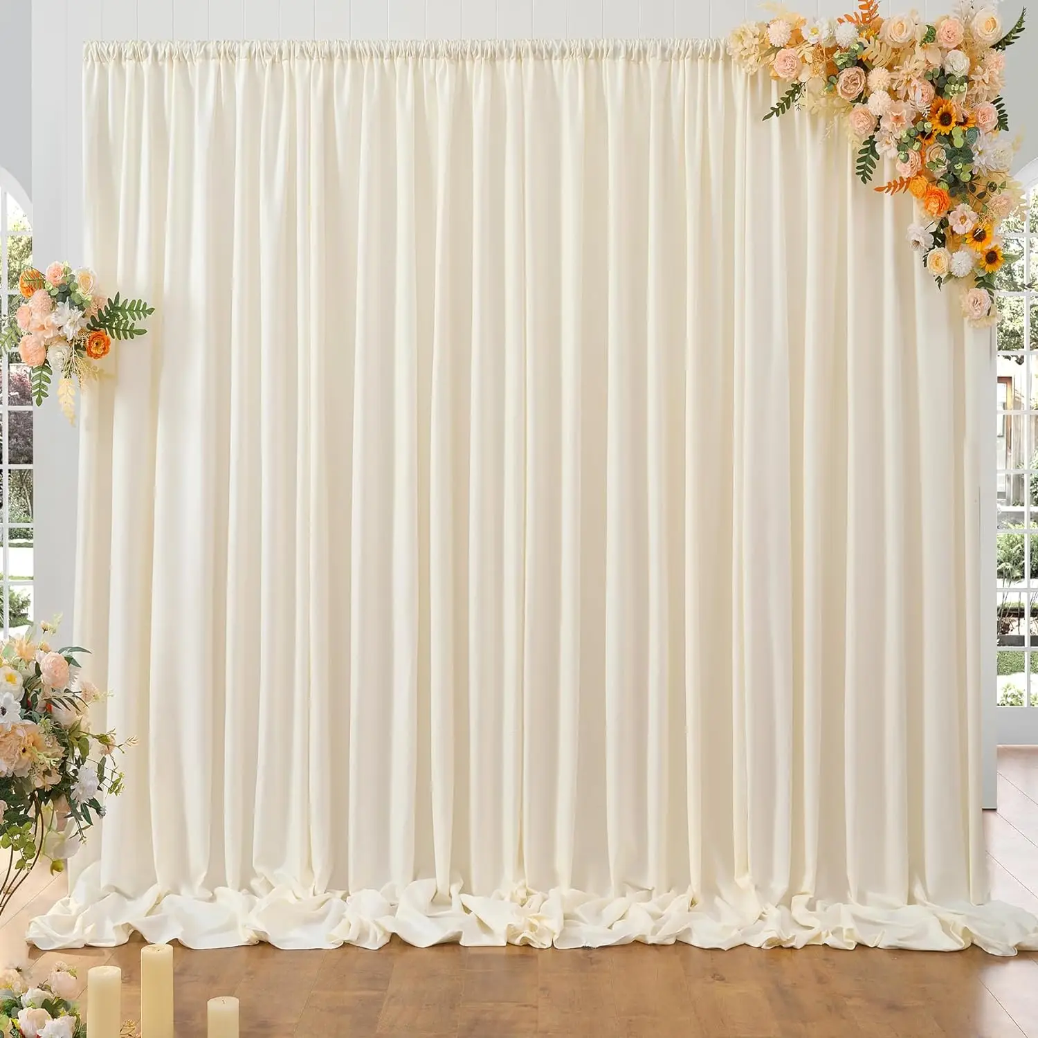 10ft×10ft Thick Ivory Backdrop Curtains for Parties, 2 Panels 5×10ft Ivory Backdrop Drapes for Wedding Birthday Baby Shower Home