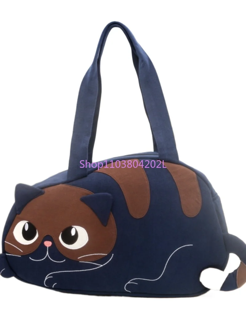 Cute Striped Cat Portable Handbag Shopping Casual Underarm Cloth Bag for Women