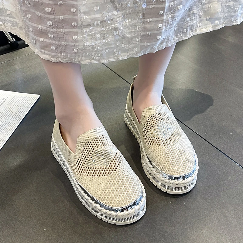 موضة الماس مزين حذاء مسطح المرأة 2025 جديد الخريف جوفاء تنفس منصة عادية أحذية بكعب منخفض Zapatillas #2