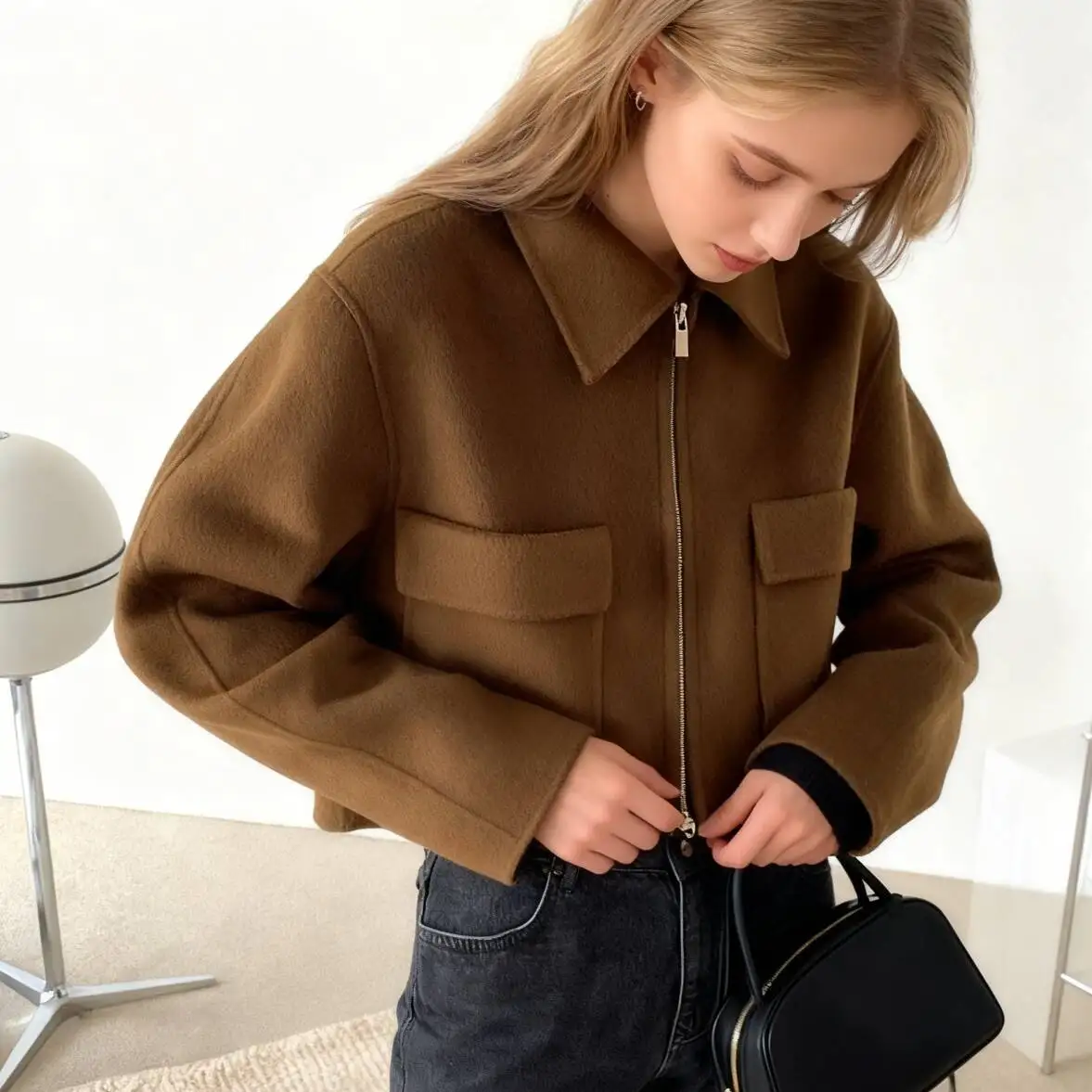 

Wool Blend Coats Womens Woolen Coat Print Autumn Brocade Notched Collar Sashed Elegant Mature British Style Office Lady Overcoat