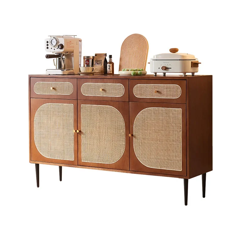 

Nordic rattan solid wood, side cabinet wabi-sabi, household multi-function, with drawers