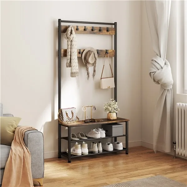 

73 H Metal Hall Tree with Shoe Storage Bench and Hooks for Bedroom Mudroom