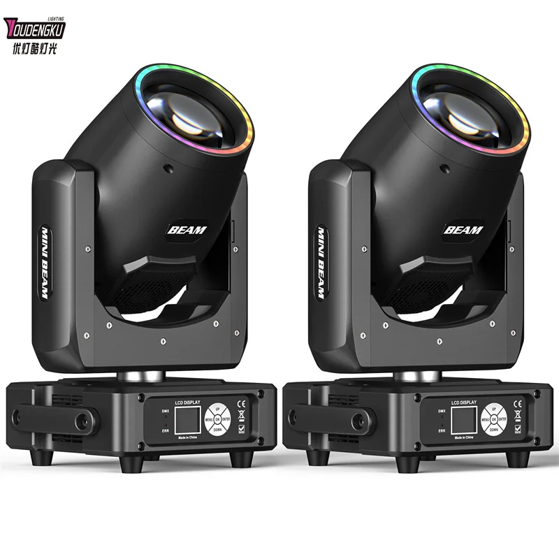

2 pieces Mini Beam 14R 295W Moving Head spot Light For Bar Club Indoor Event + Led ring rainbow effect