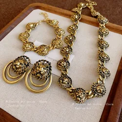 Fashion exaggerated design lion head metal necklace senior sense retro light luxury personality set jewelry