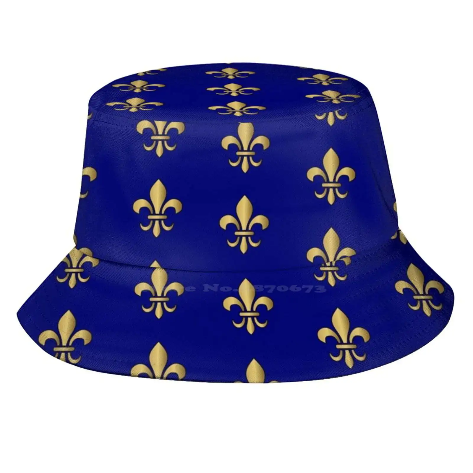 Royal Heraldic Golden Lilies Pattern Sun Cap Fisherman Hat Bucket Hats Vintage Geometric Flowers Historical Floral Fleur De Lis