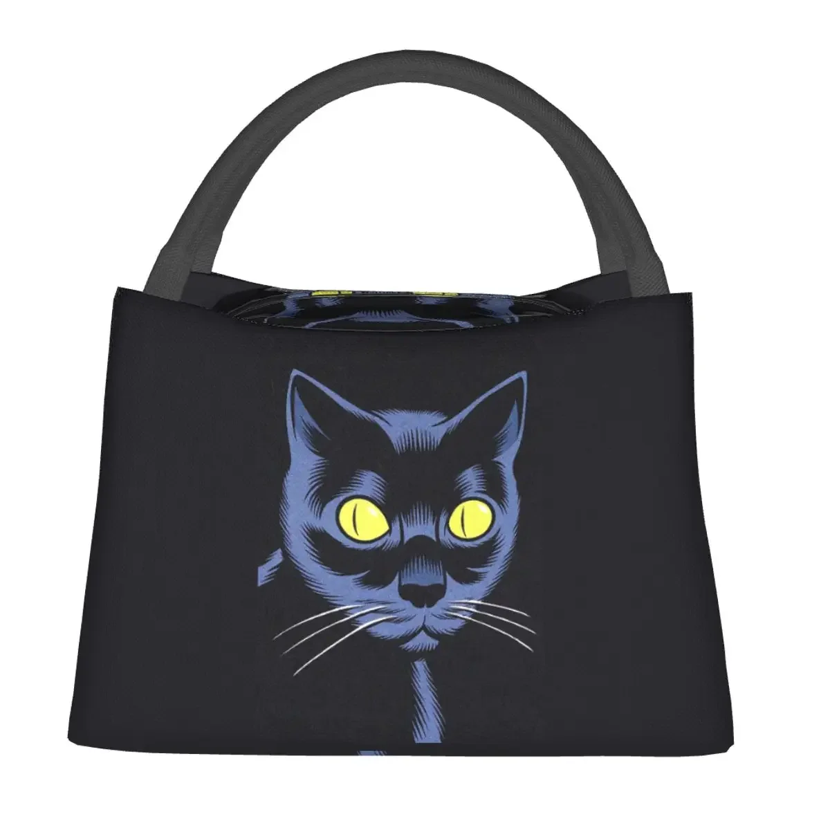 Black Crazy Cat Lunch Bag Animals Casual Lunch Box Office Portable Tote Food Bags Custom Cooler Bag