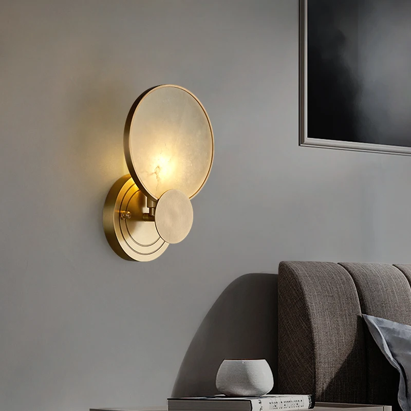 

Modern Natural Round Marble LED Wall Lamp Sconce Gold Metal Atmosphere Lighting Fixtures For Bedroom Bedside Parlor Restaurant