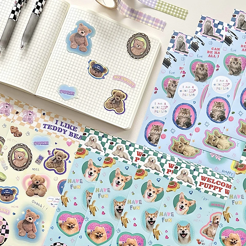 Retro American Style Animals Sticker Cute Cat Bear Diary Scrapbooking DIY Decoration Aesthetic Laptop Stationery Stickers