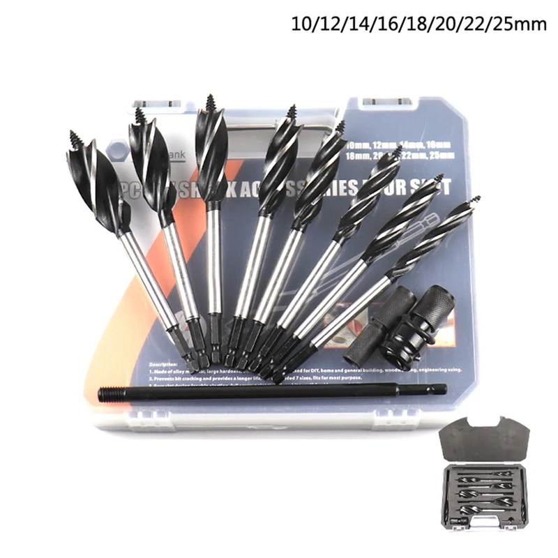 

11 Pieces Of Four-Groove Four-Edge Woodworking Twist Drill Wood Tools Woodworking 10-25Mm Woodworking Drill Set