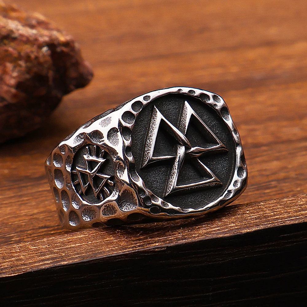 

Vintage Viking Valknut Ring for Men Stainless Steel Nordic Odin Triangle Viking Ring Biker Amulet Jewelry Gifts Free Shipping