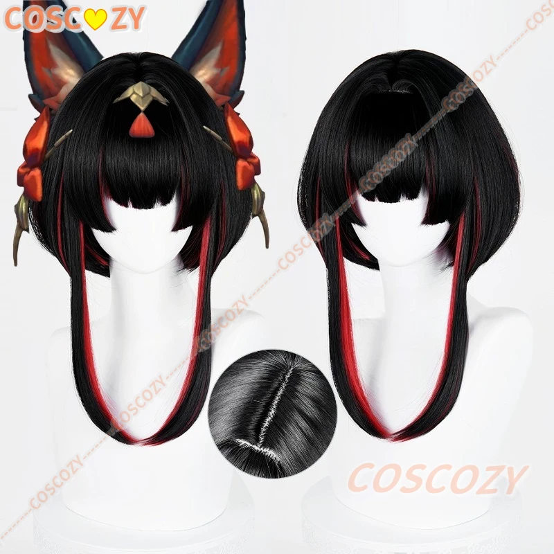 뉴 스피릿 블라썸 스프링스 아리 코스프레 가발 40cm 블랙 레드 가발 내열성 합성 가발 할로윈 카니발 파티 의상