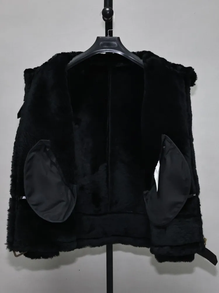 Mens Winter Real Fur Jacket Sheepskin Genuine Leather Wool Lining Thick Warm Motor Biker Coat Natural Shearling Overcoat M-6XL